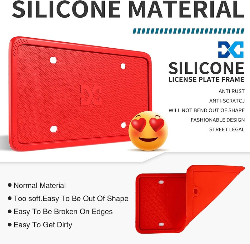 XCLPF Silicone License Plate Frame Covers 2 Pack- Front and Back Car Plate Bracket Holders. Rust-Proof, Rattle-Proof, Weather-Proof (Red) - Image 2